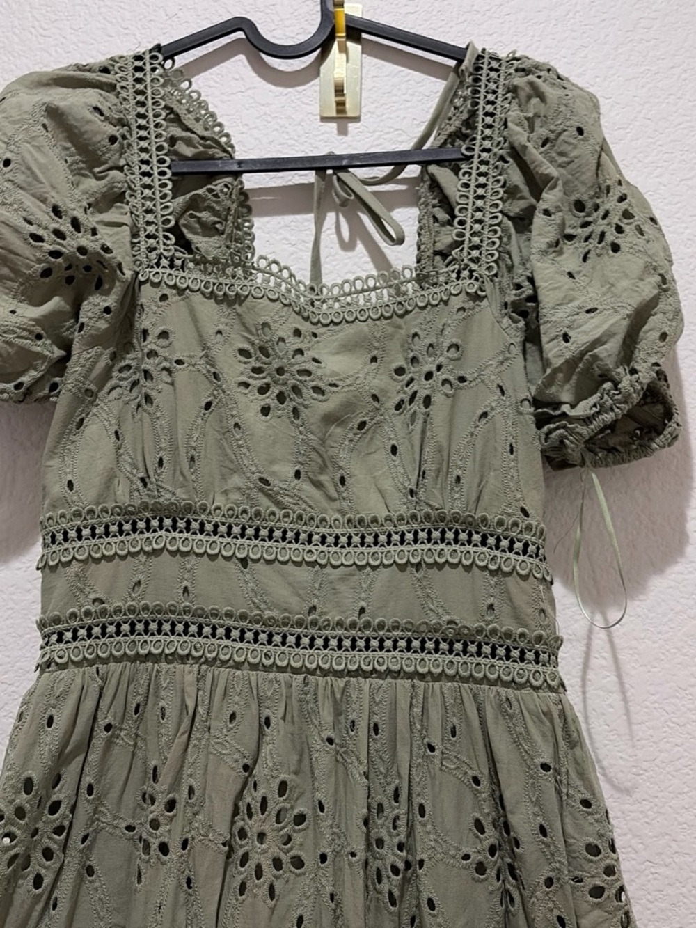 Women’s Olive Eyelet Maxi Dress - Picture 4 of 6